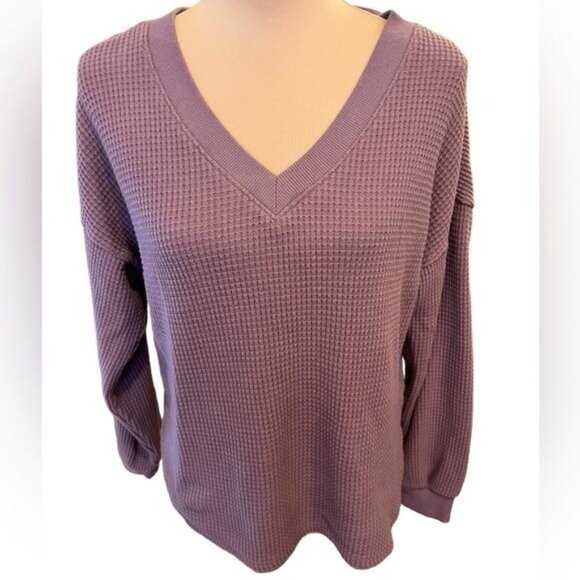 Madewell Waffle Knit V-Neck Long-Sleeve Sweater Size Small Style #NI071 Lavender - Picture 1 of 10